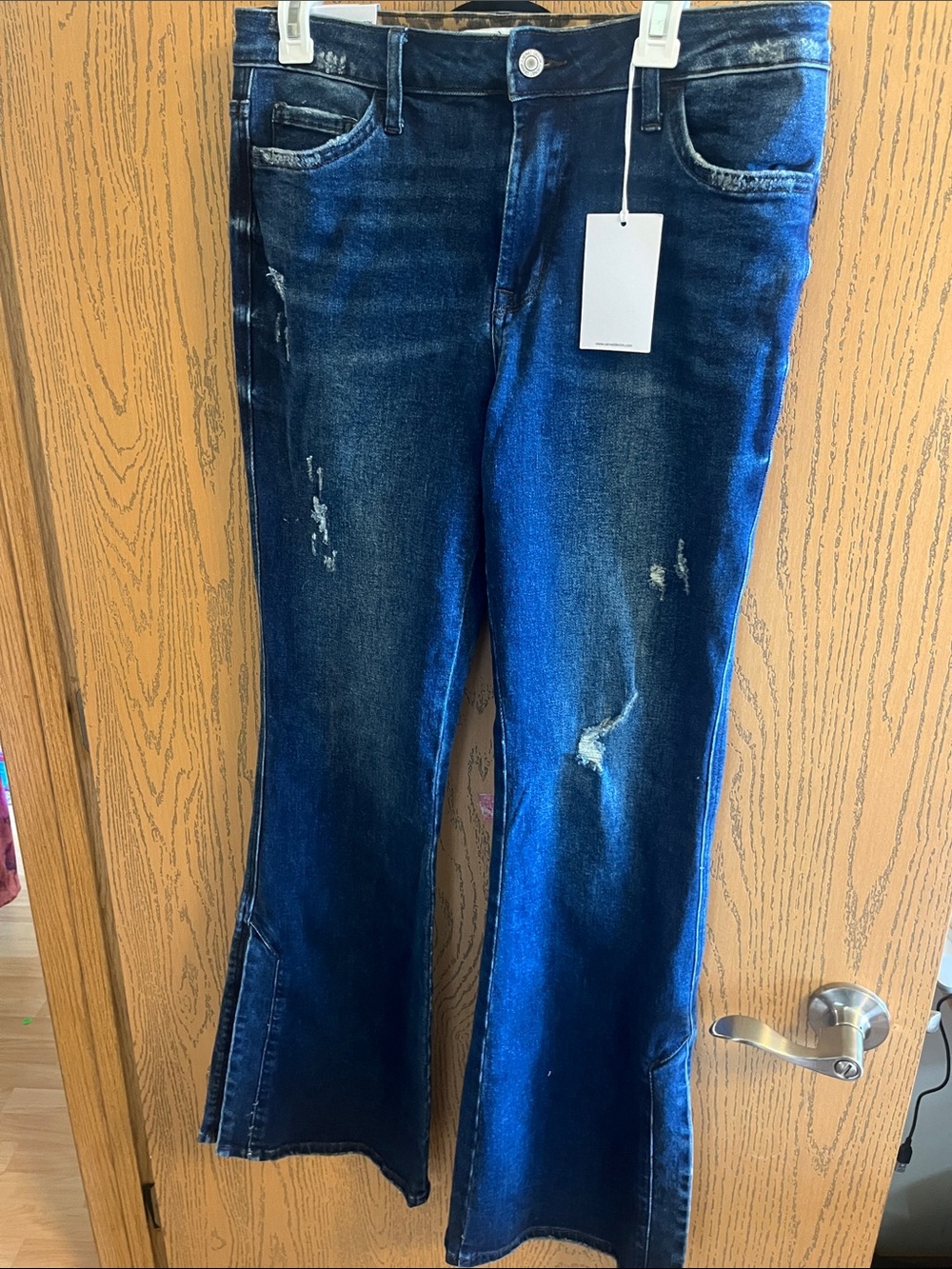 VERVET BY FLYING MONKEY Dark Blue Distressed Flare Jeans